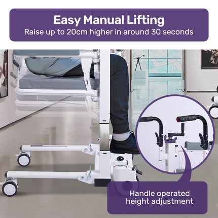EQUIPMED 4in1 Patient Lift Transfer Chair, Manual Height Adjustment, Shower Compatible, Over Toilet, Removable Commode