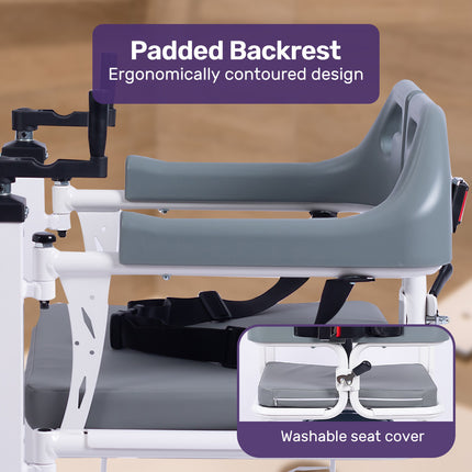EQUIPMED 4in1 Patient Lift Transfer Chair, Manual Height Adjustment, Shower Compatible, Over Toilet, Removable Commode