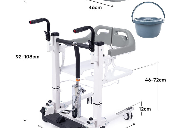 Equipmed Patient Lift Transfer Chair, Easy Hydraulic Height Adjustment, Shower Compatible, Over Toilet, Removable Commode, for Seniors Elderly Disabled
