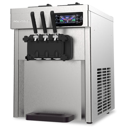 POLYCOOL Benchtop Soft Serve Ice Cream Machine, 3 Flavours, 2+Twist, Frozen Yoghurt, Acai Maker, Twin Cylinder, Counter Top Design, 15A Plug