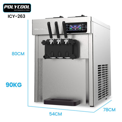 POLYCOOL Benchtop Soft Serve Ice Cream Machine, 3 Flavours, 2+Twist, Frozen Yoghurt, Acai Maker, Twin Cylinder, Counter Top Design, 15A Plug