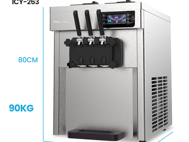 POLYCOOL Benchtop Soft Serve Ice Cream Machine, 3 Flavours, 2+Twist, Frozen Yoghurt, Acai Maker, Twin Cylinder, Counter Top Design, 15A Plug