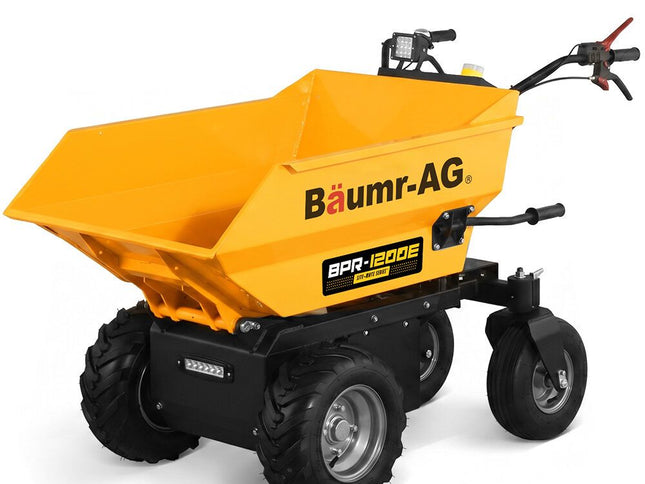 BAUMR-AG 48V Battery Powered Wheelbarrow, 200L Bucket, 1000W Brushless Electric Motor, 280kg Capacity, 8hr Max Runtime