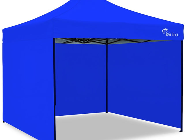 RED TRACK 3x3m Premium Pop Up Gazebo Marquee, Patented Steel Cable Canopy Support System, Wheeled Carry Bag, Side Walls, UV Block, Reinforced Frame, Blue