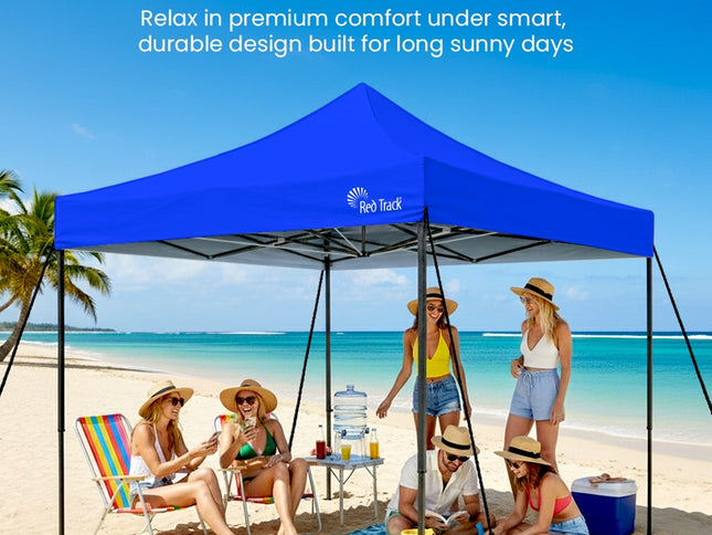 RED TRACK 3x3m Premium Pop Up Gazebo Marquee, Patented Steel Cable Canopy Support System, Wheeled Carry Bag, Side Walls, UV Block, Reinforced Frame, Blue