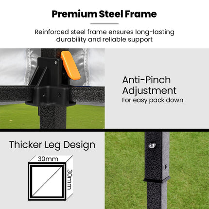 RED TRACK 3x3m Premium Pop Up Gazebo Marquee, Patented Steel Cable Canopy Support System, Wheeled Carry Bag, Side Walls, UV Block, Reinforced Frame, Blue