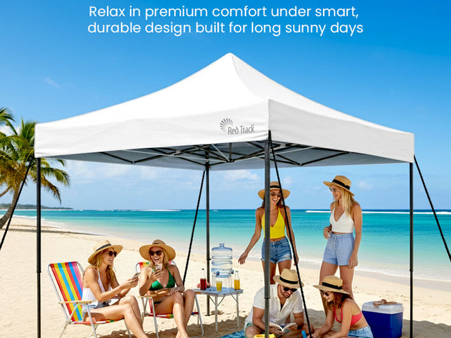 RED TRACK 3x3m Premium Pop Up Gazebo Marquee, Patented Steel Cable Canopy Support System, Wheeled Carry Bag, Side Walls, UV Block, Reinforced Frame, White