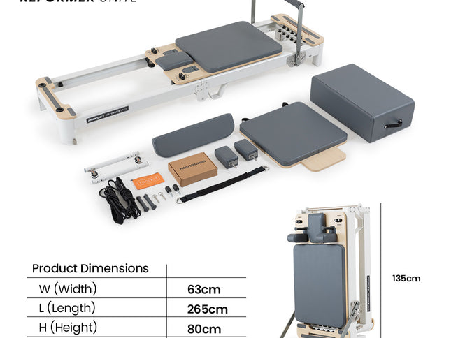 PROFLEX Aluminium Pilates Reformer Machine, Stretch Bed with box and jump board accessories