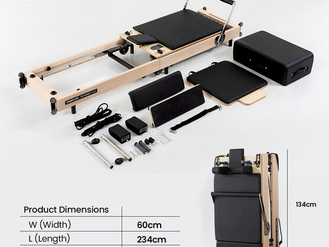 PROFLEX Wooden Pilates Reformer Machine, Stretch Bed with box and jump board accessories