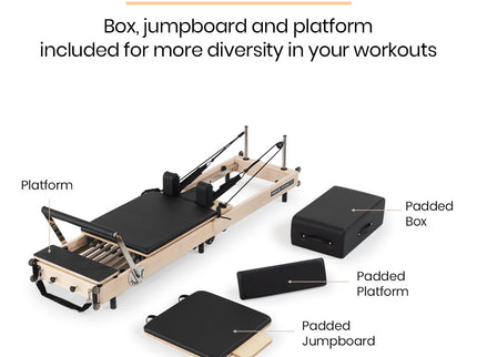 PROFLEX Wooden Pilates Reformer Machine, Stretch Bed with box and jump board accessories