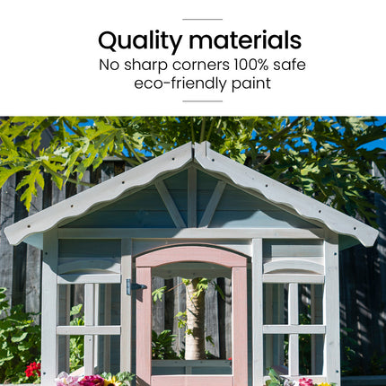 ROVO KIDS Cubby House, Outdoor Wooden DIY Timber Cottage Style Playhouse, for Children