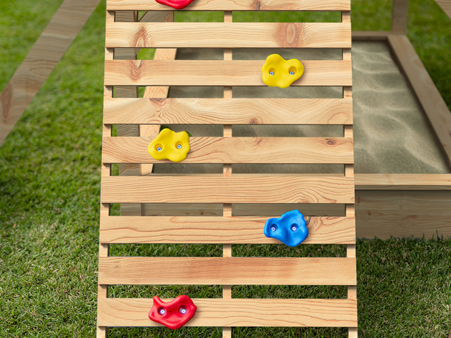 ROVO KIDS Wooden Tower Cubby House with Slide, Sandpit, Climbing Wall, Noughts & Crosses, Natural Colour