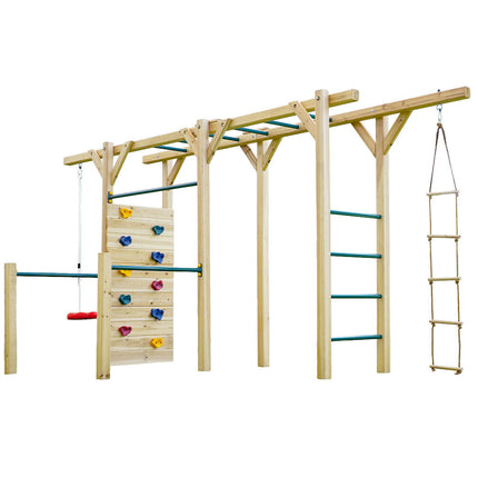 ROVO KIDS Ultimate Outdoor Monkey Bars Playset Frame, with Climbing Wall, Disc Swing, Rope Ladder