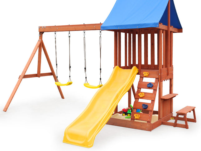 Rovo Kids Outdoor Slide and Swing Play Set with Climbing Wall and Sandpit