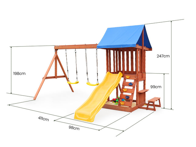 Rovo Kids Outdoor Slide and Swing Play Set with Climbing Wall and Sandpit