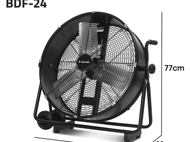 BAUMR-AG 24" 610mm 260W Industrial Mobile Floor Drum Fan, Tilting, Large, Commercial, Heavy-duty Frame, EESS Certified