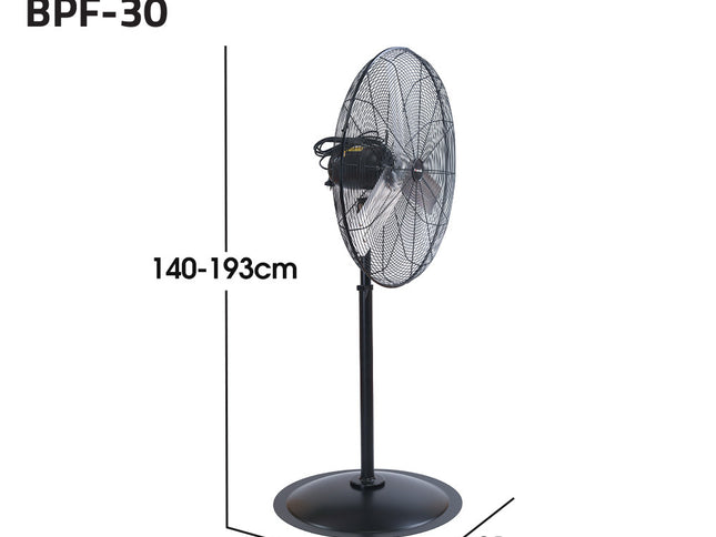 BAUMR-AG 30" 762mm 300W Industrial Pedestal Fan, Large, Commercial, Heavy-duty, 3 Speed, EESS Certified