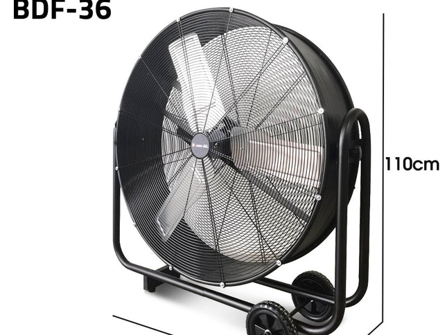 BAUMR-AG 36" 914mm Industrial Mobile Floor Drum Fan, 290W Brushless Motor, Tilting, Large, Commercial, Heavy-duty Frame, EESS Certified