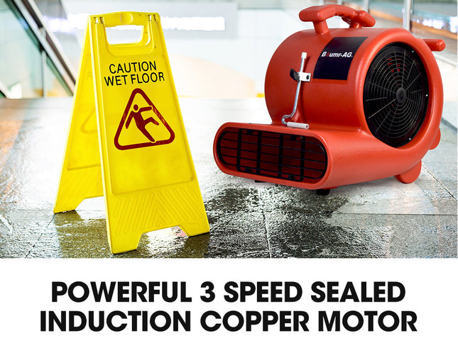 Baumr-AG 3-Speed Carpet Dryer Air Mover Blower Fan, 1300CFM, Sealed Copper Motor, Poly Housing