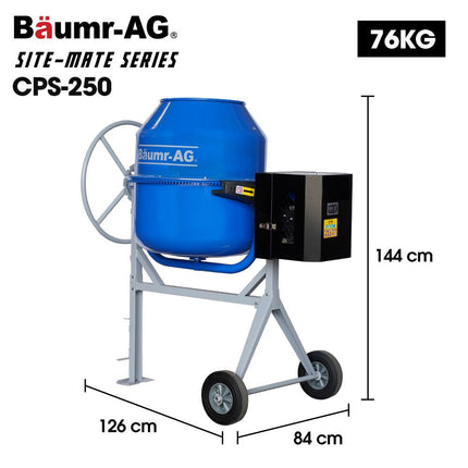 BAUMR-AG 250L Heavy-Duty Petrol Concrete Cement Mixer, 3hp 105cc Engine