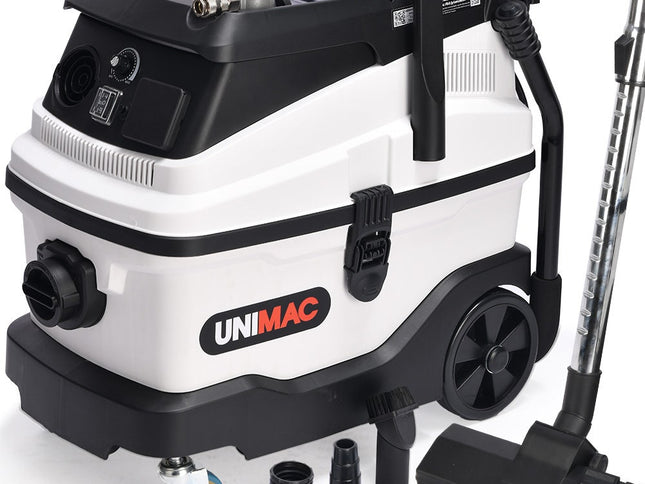 UNIMAC 30L Dust Extractor, Wet & Dry Vacuum Cleaner, 3 Stage Filtration, Water and HEPA filter, Power plus Air pass-through, Accessories