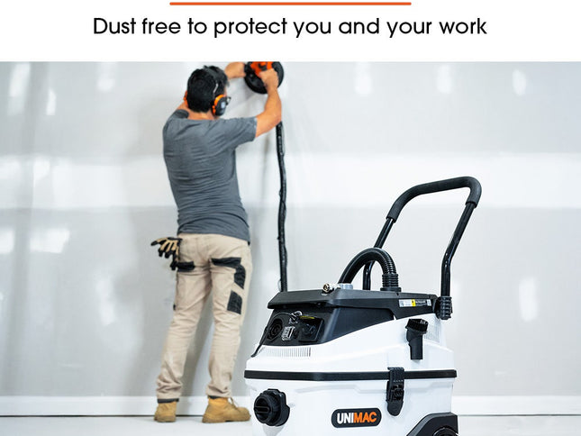 UNIMAC 30L Dust Extractor, Wet & Dry Vacuum Cleaner, 3 Stage Filtration, Water and HEPA filter, Power plus Air pass-through, Accessories