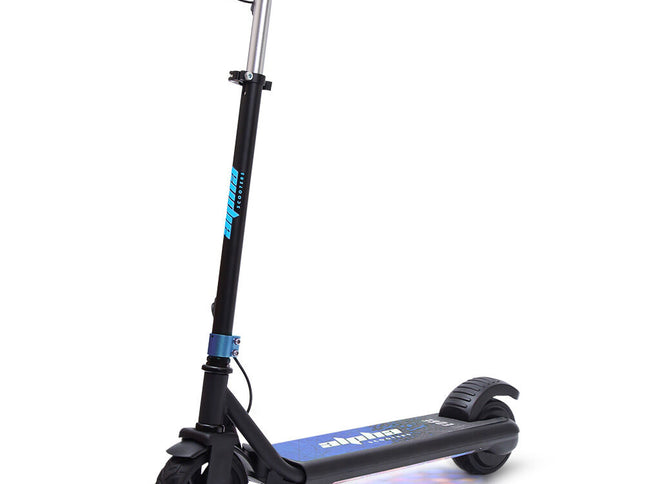 ALPHA Edge Electric Scooter Kids/Teens, 16km/h Max, Adjustable Height, UL Certified, AU Compliant, Dual Brakes, Bluetooth Music, LED, Blue