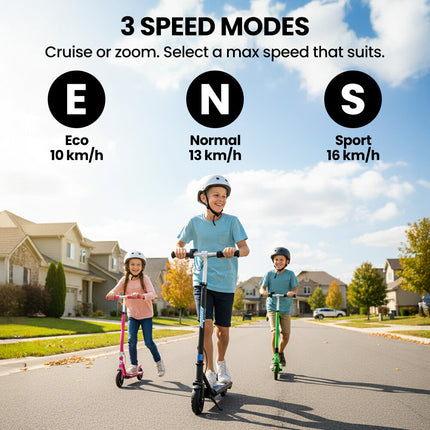 ALPHA Edge Electric Scooter Kids/Teens, 16km/h Max, Adjustable Height, UL Certified, AU Compliant, Dual Brakes, Bluetooth Music, LED, Blue