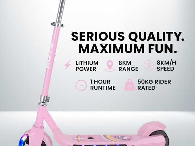 ROVO KIDS WhizKid Electric Scooter, Ages 5-11, Adjustable Height, AU Compliant, Lithium Battery, Brushless Motor, Pink