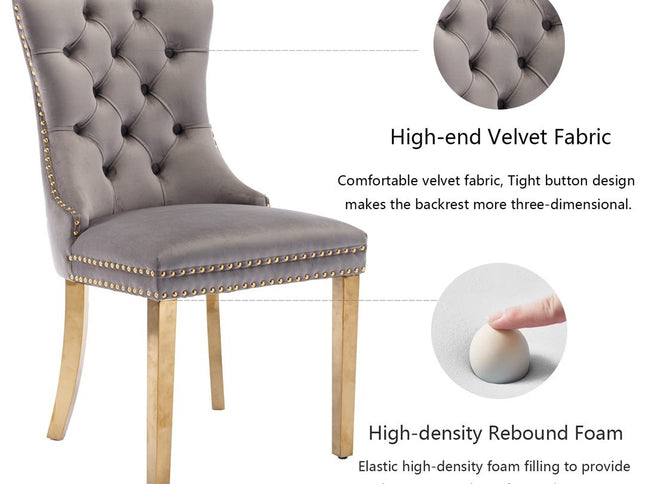AADEN 6x Velvet Dining Chairs with Golden Metal Legs-Grey