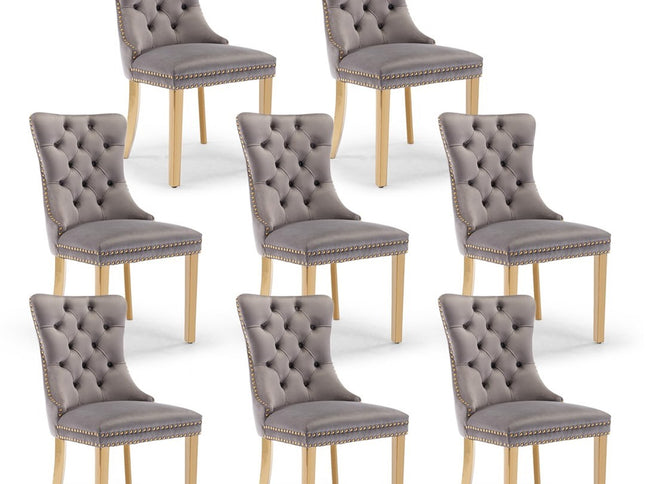 AADEN 8x Velvet Dining Chairs with Golden Metal Legs-Grey