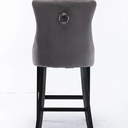 6X Velvet Bar Stools with Studs Trim Wooden Legs Tufted Dining Chairs Kitchen