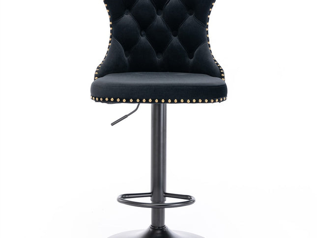 2x Height Adjustable Swivel Bar Stool Velvet Nailhead Barstool with Footrest