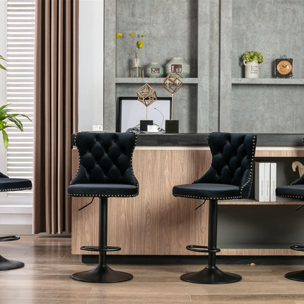 2x Height Adjustable Swivel Bar Stool Velvet Nailhead Barstool with Footrest