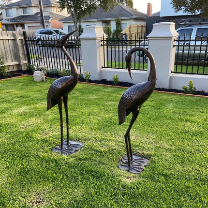 2 Piece Crane Couple Metal Statue Set