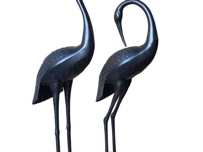 2 Piece Crane Couple Metal Statue Set