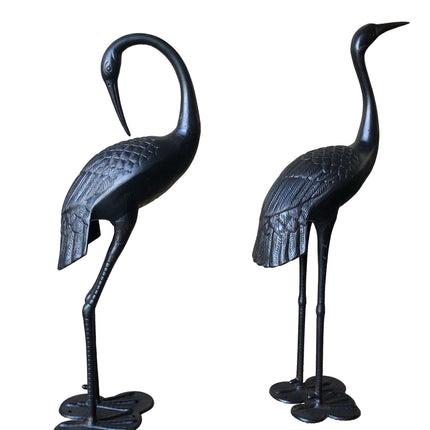 2 Piece Crane Couple Metal Statue Set