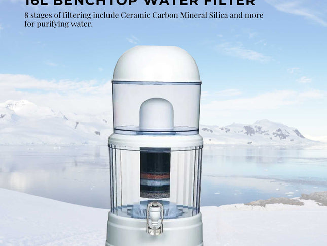 16L Benchtop 8 Stage Water Filter - Ceramic Carbon Mineral Stone Silica Purifier