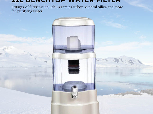 22L Benchtop 8 Stage Water Filter - Ceramic Carbon Mineral Stone Silica Purifier