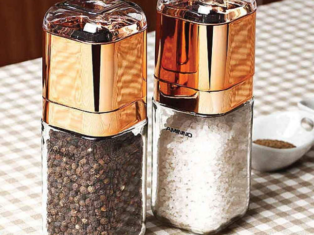 Salt and Pepper Grinder - 180ml Glass Design + Rose Gold Bottle Manual Hand Mill