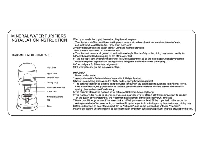 28L Benchtop 8 Stage Water Filter - Ceramic Carbon Mineral Stone Silica Purifier