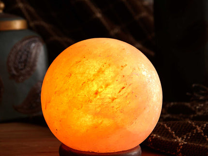 12V 12W 5" Ball Himalayan Pink Salt Lamp Carved Rock Crystal Light Bulb On/Off