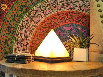 12V 12W Pyramid Himalayan Pink Salt Lamp Carved Rock Crystal Light Bulb On/Off