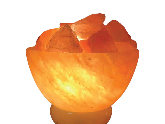 12V 12W Fire Bowl Himalayan Pink Salt Lamp Carved Rock Crystal Light Bulb On/Off