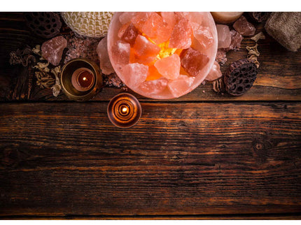 12V 12W Fire Bowl Himalayan Pink Salt Lamp Carved Rock Crystal Light Bulb On/Off