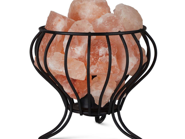 12V 12W Bud Iron Basket Himalayan Pink Salt Lamp Rock Crystal Light Bulb On/Off