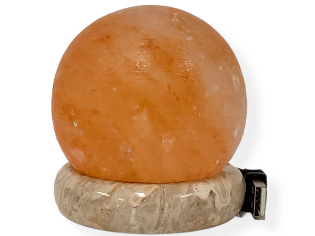 USB Himalayan Salt Lamp - Ball Sphere Carved Shape Pink Crystal Rock LED Light