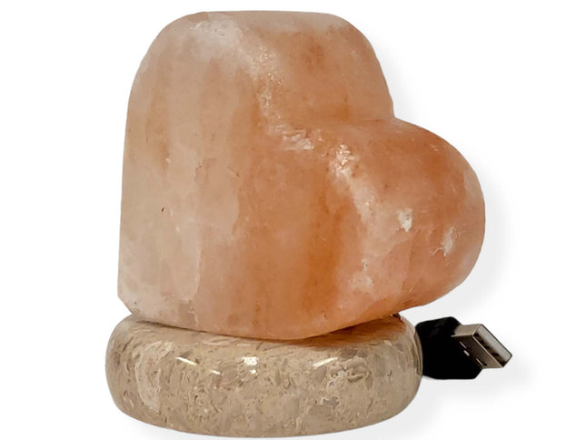 USB Himalayan Salt Lamp - Heart Love Carved Shape Pink Crystal Rock LED Light
