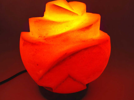 12V 12W Rose Himalayan Pink Salt Lamp Carved Flower Rock Crystal Light Bulb On/Off