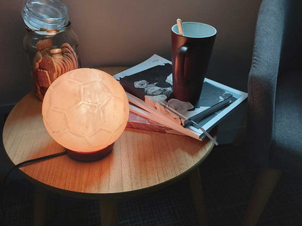 12V 12W Soccer Himalayan Pink Salt Lamp Carved Ball Rock Crystal Light Bulb On/Off